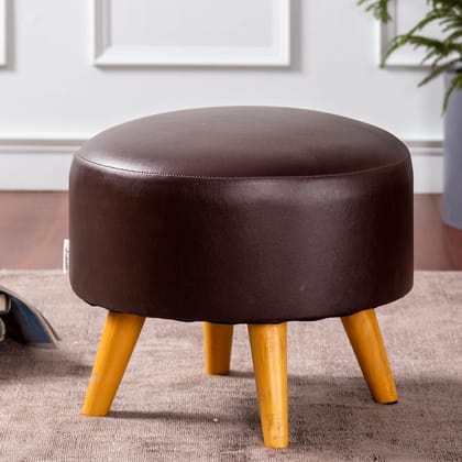 Axel Leatherette Wooden Ottoman in Brown Color