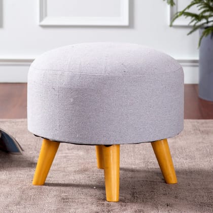 Melange Fabric Wooden Ottoman in Grey Color