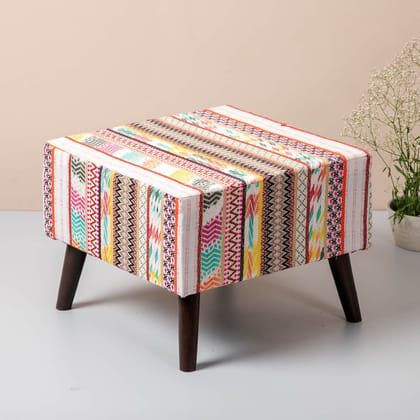 Hues Jacquard Wooden Bench in Multi Color Set of 2