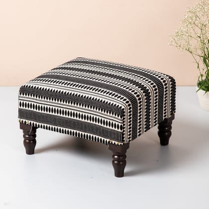 Bohemian Jacquard Wooden Foot Stool in Black & White Color