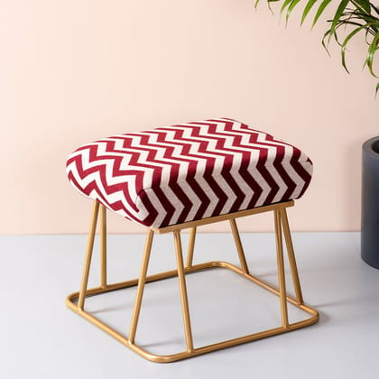 Crest Jacquard Metallic Stool in Maroon & White Color