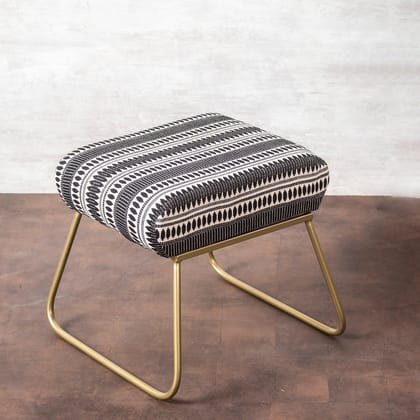 Bohemian Jacquard Metallic Stool in Black & White Color