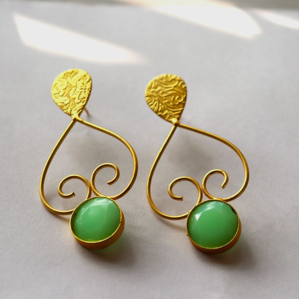 iha Lime Green Designer Dangler Gold Toned Earrings |Fashion Jewellery|Handcrafted| Trendy Earrings for Women and Girls|Soul Shoppr - Earrings | Buy online on ZillyBuy
