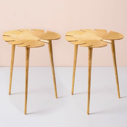 Cosmo Aluminium Leaf End Table in Gold Color Set of 2