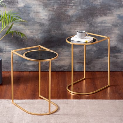 Contemporary Metallic Magazine End Table in Gold Color Set of 2