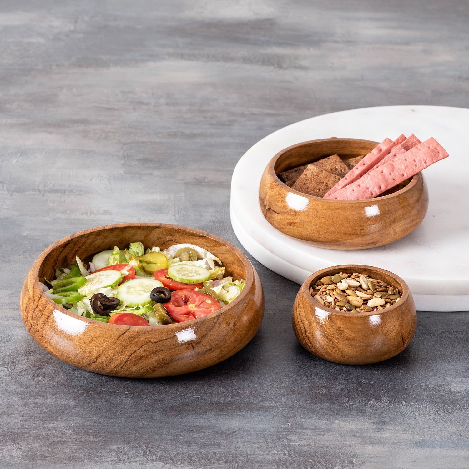 Domed Acacia Wood Serving Bowl Set Of 3