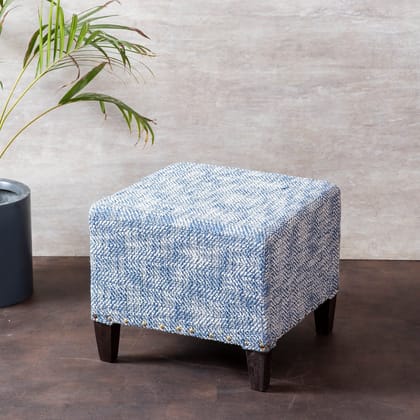 Slub Jacquard Wooden Seating Stool in Blue Color