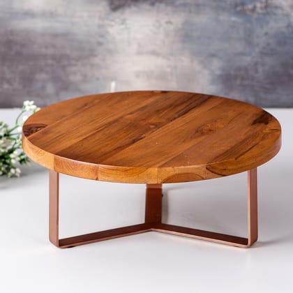 Inseparables Teak Wood Cake Stand Copper
