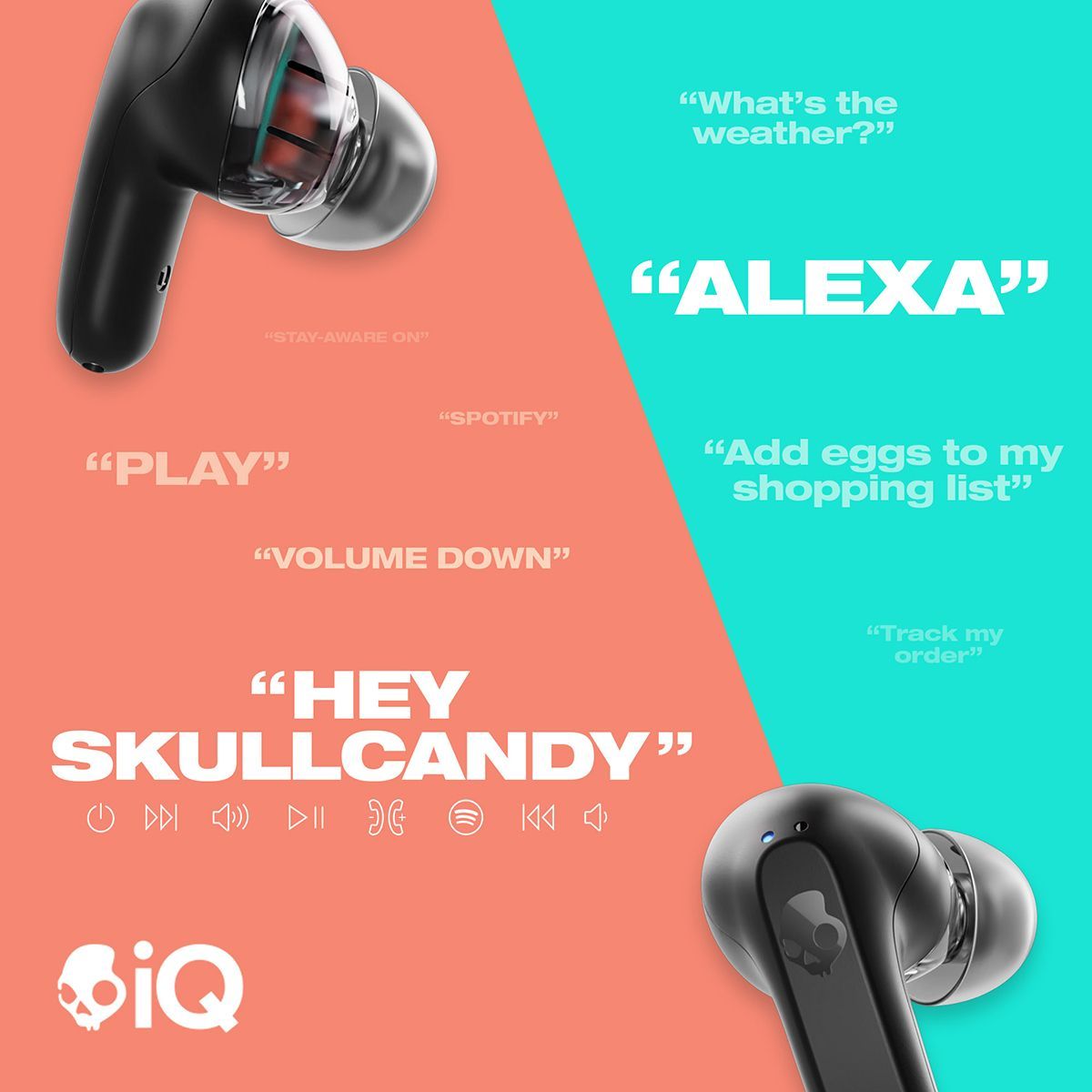 Skullcandy Rail In-Ear Wireless Earbuds, 42 Hr Battery, Skull-iQ, Alexa Enabled, Microphone, Works with iPhone Android and Bluetooth Devices - Black