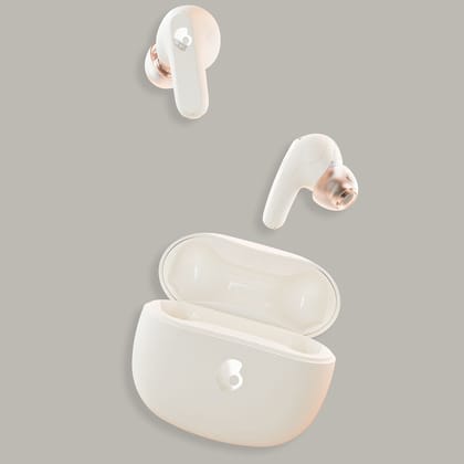 Skullcandy Rail In-Ear Wireless Earbuds, 42 Hr Battery, Skull-iQ, Alexa Enabled, Microphone, Works with iPhone Android and Bluetooth Devices - Bone Glow Orange