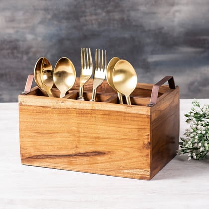 Inseparables Teak Wood Spoon Stand - Copper