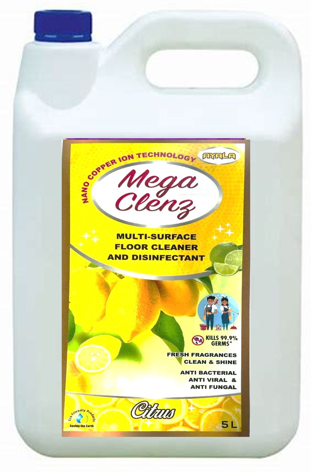 Mega Clenz  5 Litre -Citrus  | Surface & Floor Cleaner Liquid | Suitable for All types Floor & Surfaces | Kills 99.9% Germs| Alcohol Free