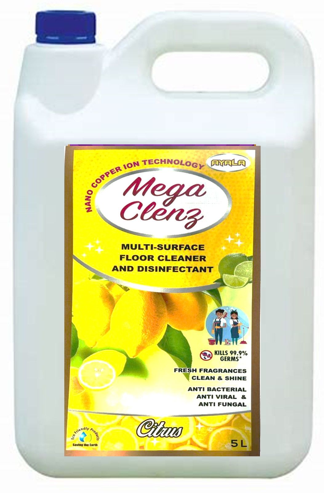 Floor Cleaner (Mega Clenz  5 L-Citrus)  | Surface & Floor Cleaner Liquid | Suitable for All types Floor & Surfaces | Kills 99.9% Germs| Alcohol Free