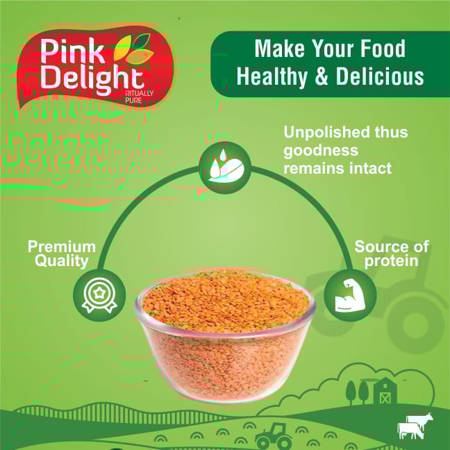 Pink Delight Unpolished Masoor Red Daal | Split | 500g Pack