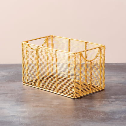 Cache rectangle wire basket in Gold Color