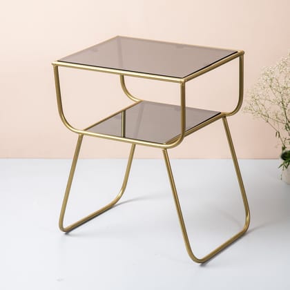 Contemporary Metallic tiered End Table in Gold Color