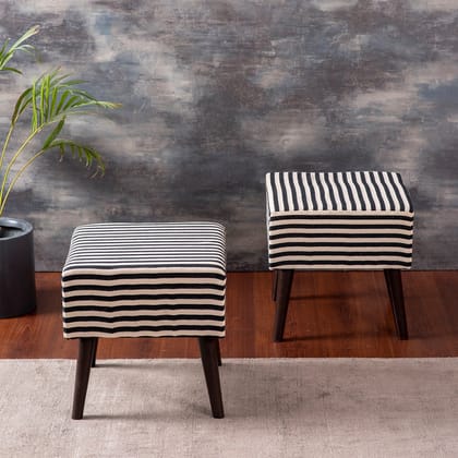 Zebra Fabric Wooden Bench in Black & White Color Set of 2