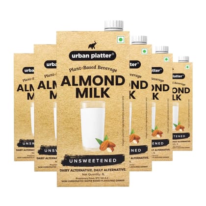 Urban Platter Almond Milk, 1 Litre [Pack of 12 | Unsweetened | Dairy-free | Plant-based]