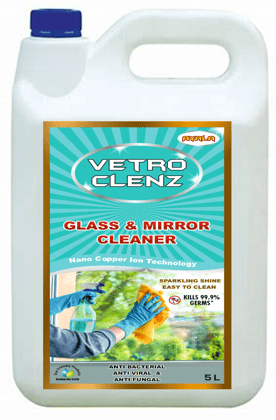 Vetro Clenz 5 Litre - Glass cleaner  | Suitable for All types of  Glass and mirror Surfaces | Kills 99.9% Germs| Alcohol Free| Water based| No harsh chemicals