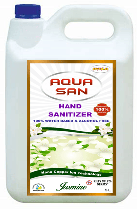 AquaSan Hand Sanitizer-Jasmine-5 Litre | Unique Sanitizer   | Suitable for kids | Kills 99.9% Germs| Alcohol Free| Water based| No harsh chemicals| Anti microbial & Anti Viral | Safe to use anywhere