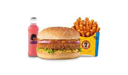 Chicken Snacker Burger Value Combo __ Classic Salted Regular Fries,Gulaabo Pink Lemonade