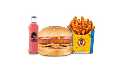 Chicken Churmur Pandey Burger Value Combo __ Classic Salted Regular Fries,Gulaabo Pink Lemonade