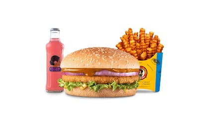 Jattputt Chicken Burger Value Combo __ Classic Salted Regular Fries,Gulaabo Pink Lemonade