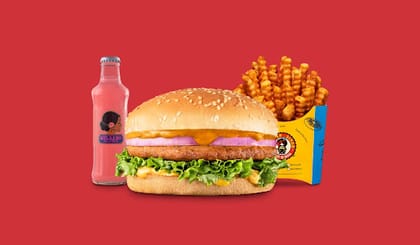 Amritsari Murgh Makhani Burger Value Combo __ Classic Salted Regular Fries,Gulaabo Pink Lemonade