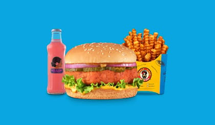 Chunky Paneer Pandey Burger Value Combo __ Classic Salted Regular Fries,Gulaabo Pink Lemonade
