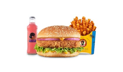 Chicken Pind-er Burger Value Combo __ Classic Salted Regular Fries,Gulaabo Pink Lemonade