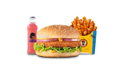 Dum Aloo Burger Value Combo __ Classic Salted Regular Fries,Gulaabo Pink Lemonade