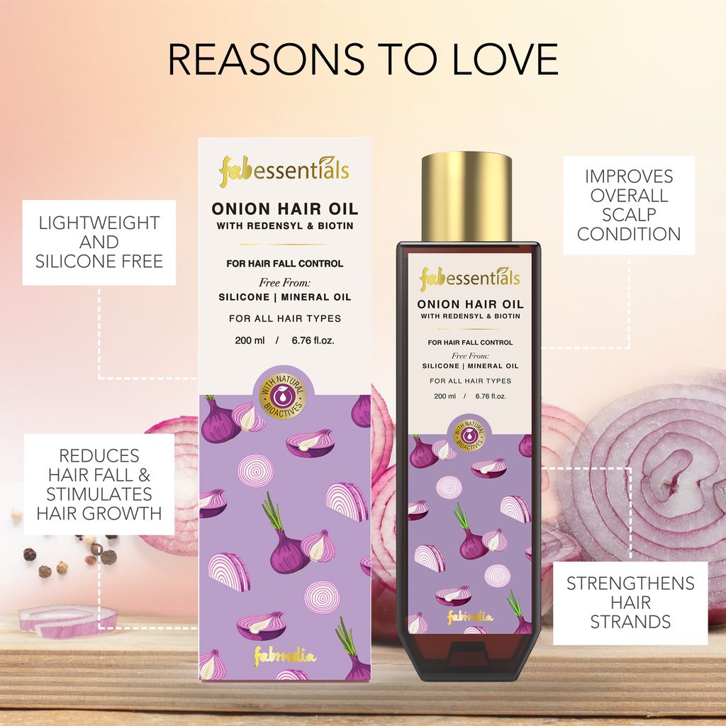 Fabessentials Onion Oil with Redensyl & Biotin | For Hair Fall Control | Free from Silicone & Mineral Oil - 200 ml
