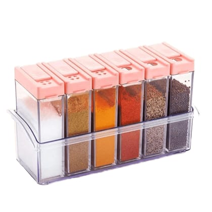 Denzcart Plastic Spice Jars (6 Pcs, 14x22x8cm, Multicolour)