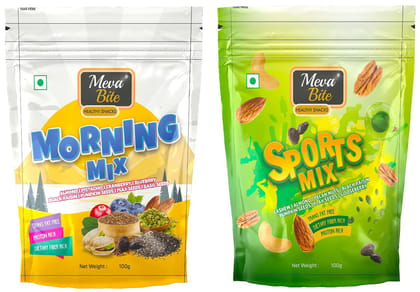 MevaBite Morning Mix & Sports Mix Health Concious Combo Pack | Healthy & Tasty Snack | Immunity Booster (2X100 Grams)