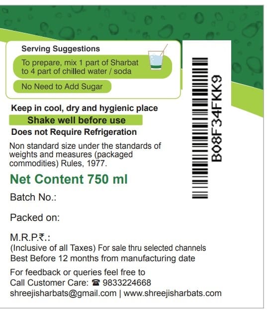 Shreeji Keri panha syrup Mix with Water for Making Juice 750 ml