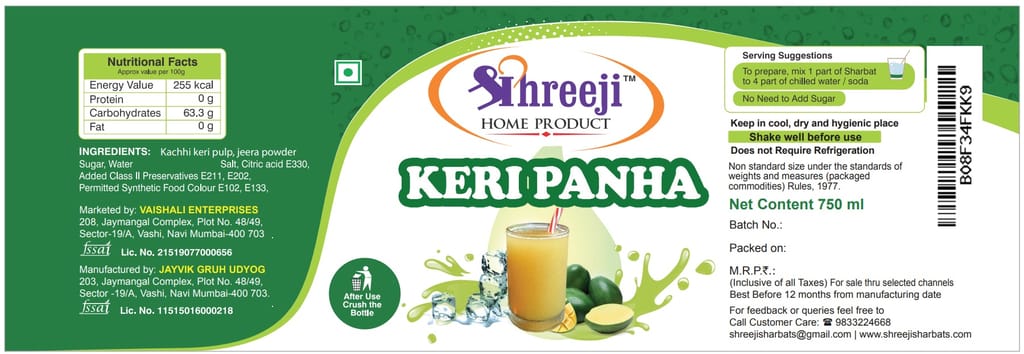 Shreeji Keri panha syrup Mix with Water for Making Juice 750 ml