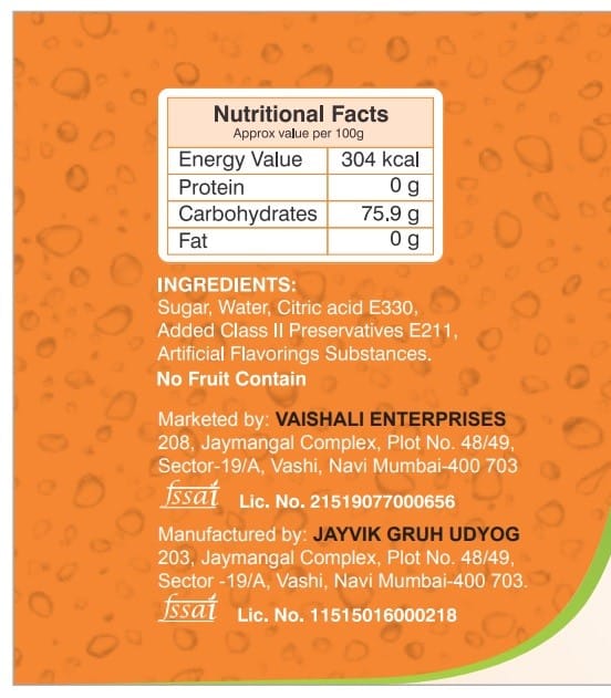 Shreeji Orange Syrup Mix with Water for Making Juice 750 ml