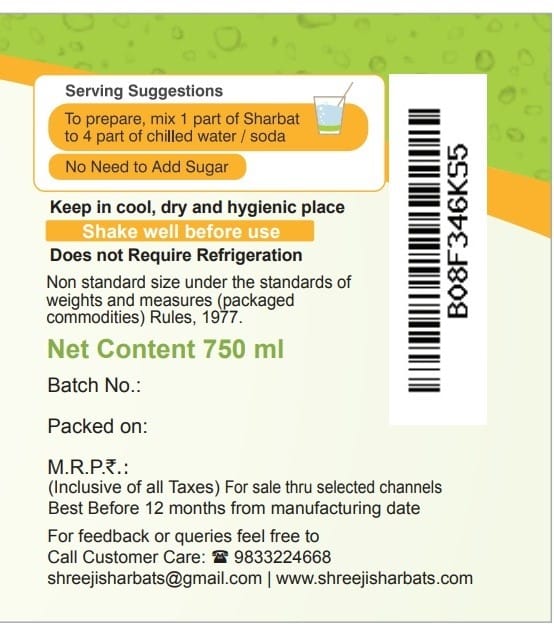 Shreeji Fresh Lemon Syrup Mix with Water for Making Juice 750 ml