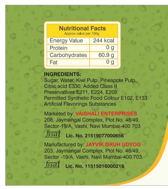 Shreeji Kiwi pineapple Syrup Mix with Water for Making Juice 750 ml