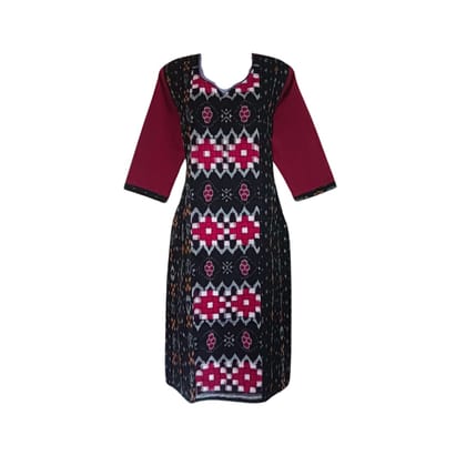Sambalpuri Pure Cotton Women's Kurta in Black & Maroon | ShreeHive