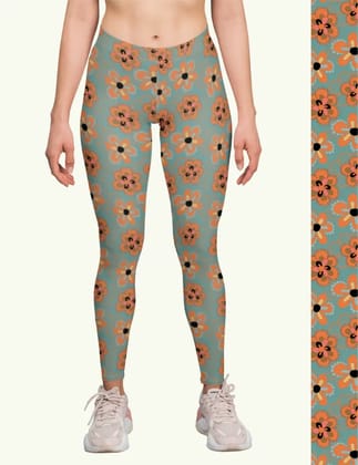 Floral Pop– Printed Athleisure Leggings For Women With Side Pocket Attached