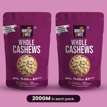 Ministry of nuts 100% Natural Premium Whole Cashews 400 g Value Pack | Whole Crunchy Cashew | Premium Kaju nuts | Nutritious & Delicious | Gluten Free & Plant based Protein (Grade W320)