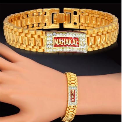 Evordlss Brass Mahakal Bracelet for 20 cm Men & Boys Golden Chain Length (Pack of 1)