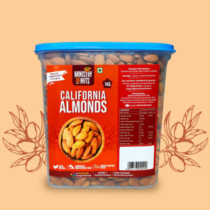 Ministry Of Nuts 100% Natural Premium California Almonds 1kg Value Pack | Premium Badam Giri | High in Fiber & Boost Immunity | Real Nuts | Whole Natural Badam 1Kg
