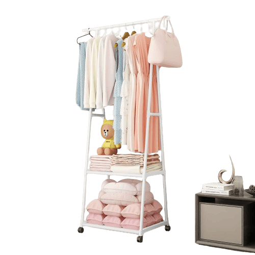 A Shape Garment Rack Metal Coat Hanging Rack with 2 Bottom Shelves