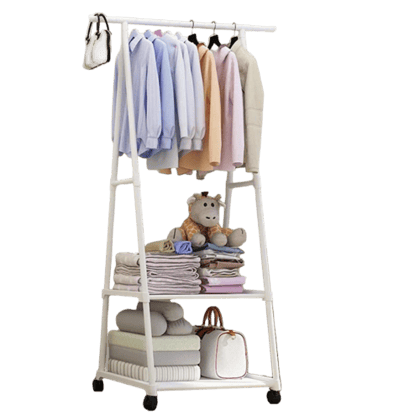 A Shape Garment Rack Metal Coat Hanging Rack with 2 Bottom Shelves