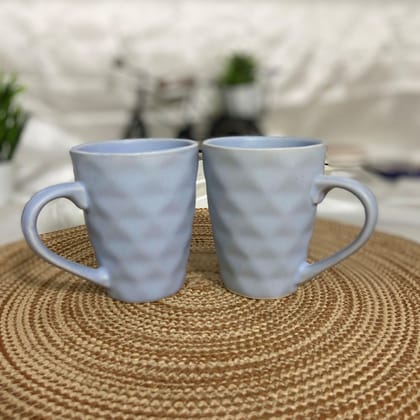 Ceramic Dining Matte Blue Diamond Shaped Coffee Mugs Set of 2