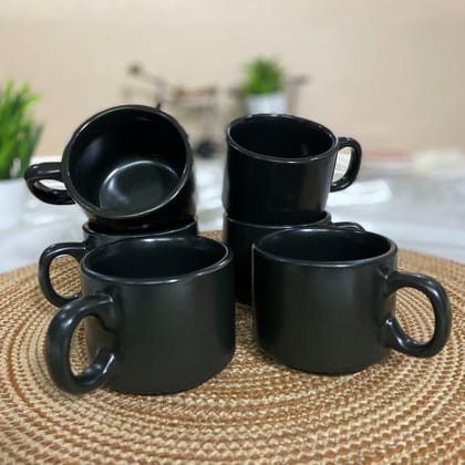 Ceramic Dining Matte Black Metallic Ceramic Tea Cups Set of 6
