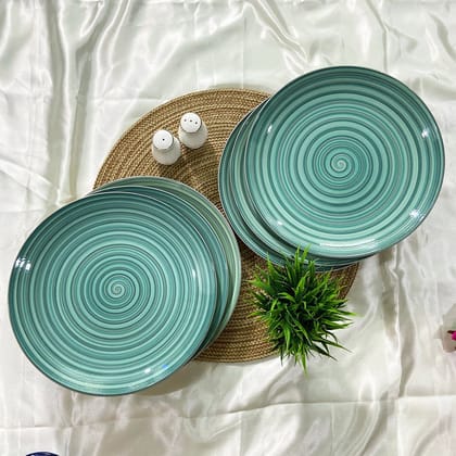 Ceramic Dining Green & Grey Hand-Painted Ceramic 10.2Inchs Dinner Plates Set of 6