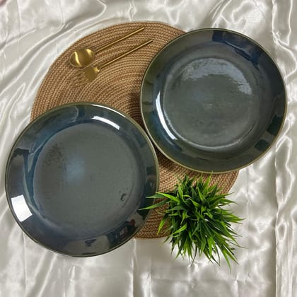 Ceramic Dining Emerald Green Hand-Glazed Ceramic Dinner Plates Set of 2